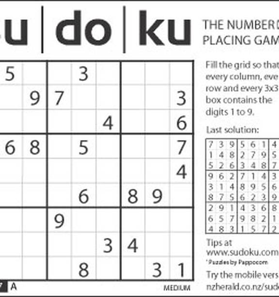 Sudoku - test yourself - Puzzles and games News - NZ Herald