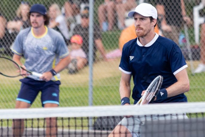 Kiwis Finn Reynolds and Marcus Daniell in action at a previous EVES Open in Tauranga. Photo/supplied.