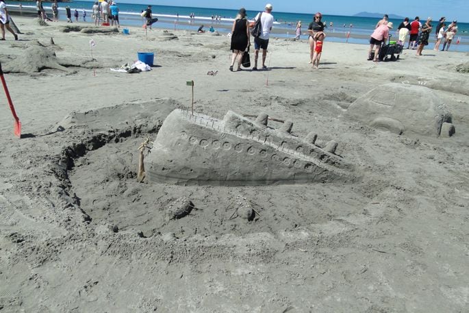 The Titanic on its descent into the waves ... one of the winners in the Sand Art Competition.