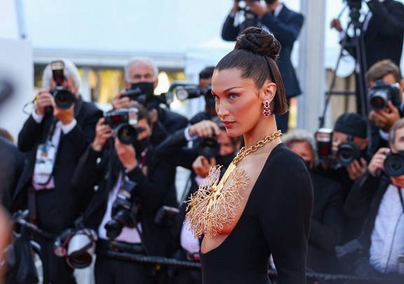 Bella Hadid Stuns in a Dramatic Schiaparelli Gown at Cannes Premiere