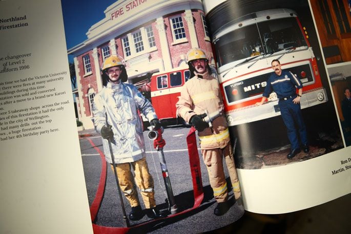 Photo of Robert Pinkerton at the fire station in Wellington, from a book created by Michal Pinkerton. Photo: John Borren.