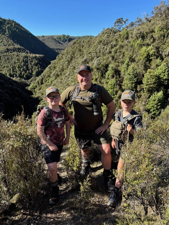 (From left): James, Jamie and Fletcher Fairbairn during their family escape from the city to celebrate the new year.