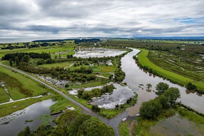 Flooding around the Kaituna River. Photo: Jamie Troughton/Dscribe Media.