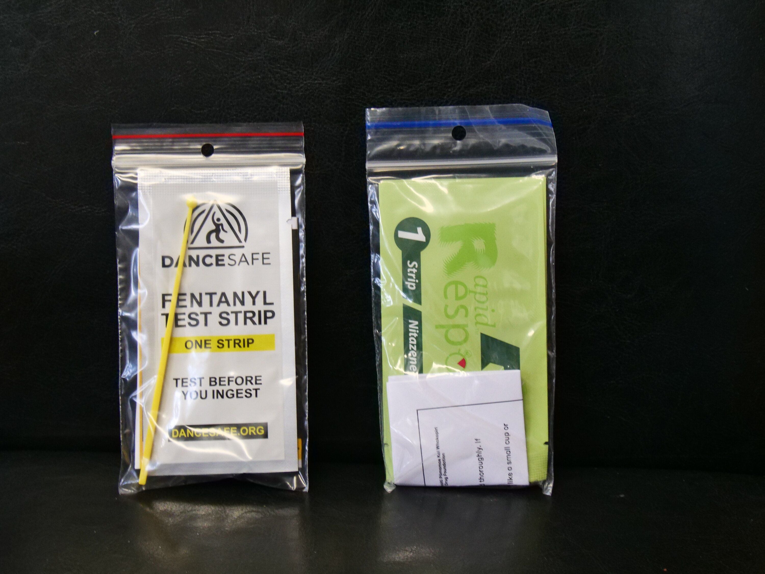 Testing strips for nitazine and fentanyl, both are available at needle exchanges across the country. Photo / Tom Eley