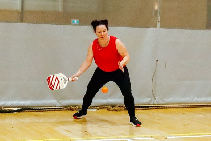 Katrina Fowler from Hawke’s Bay playing in the Open Women’s Doubles. Photo / Supplied