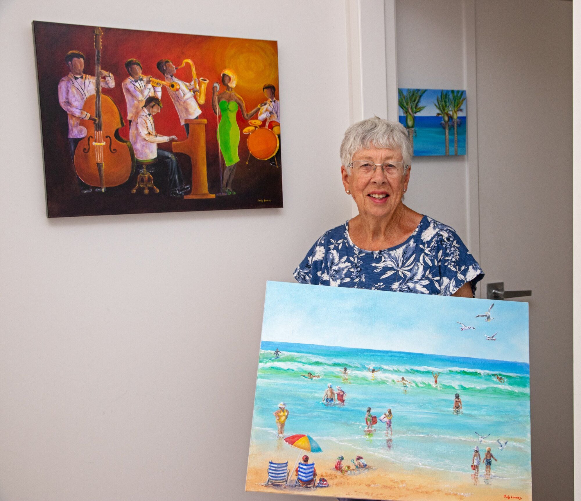  Judy Lomas and some of her work. Photo / Bob Tulloch