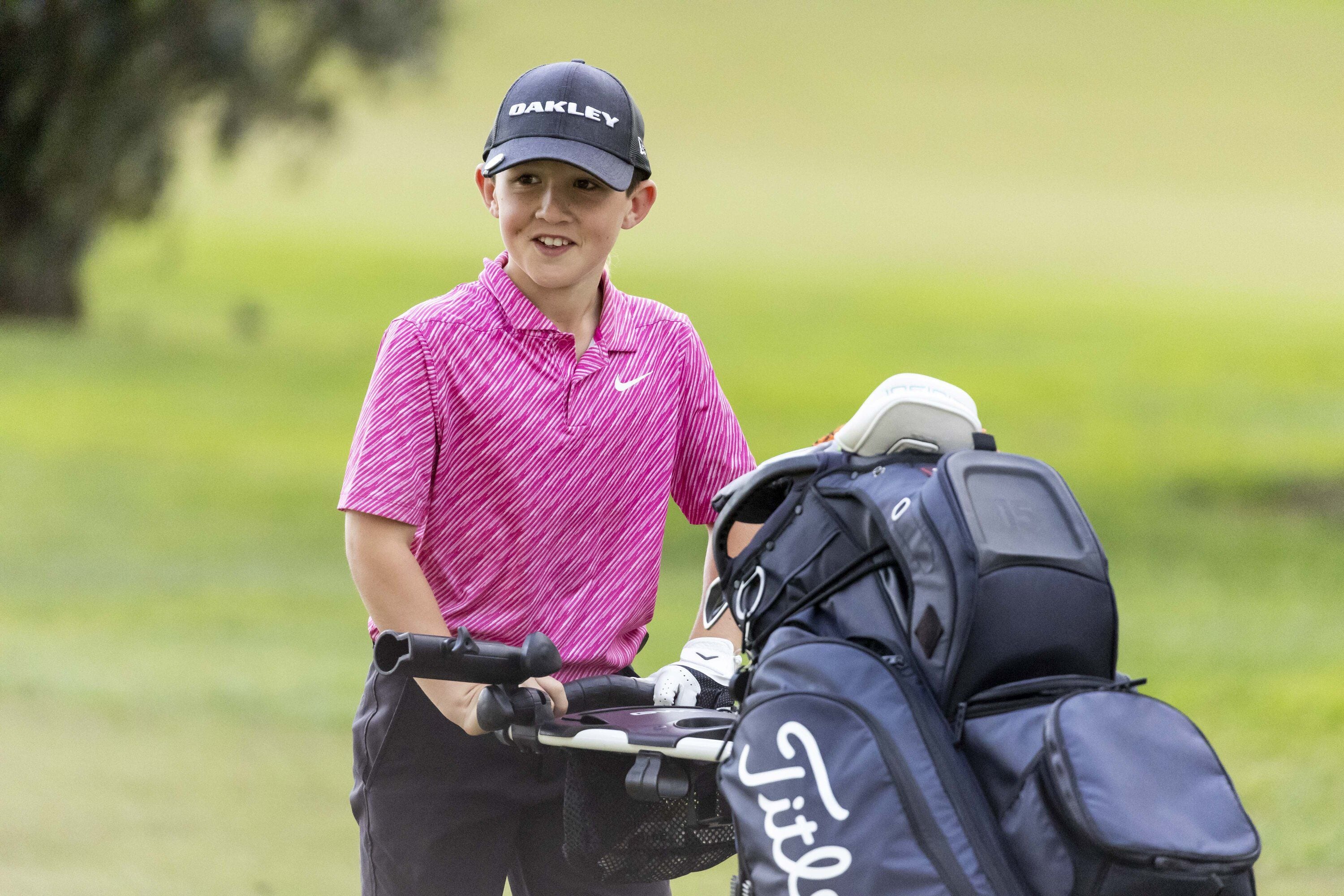 Benson Hona, 9, at The Clubroom Junior Pro-Am at the Tauranga Golf Course. Photo / Alex Cairns.