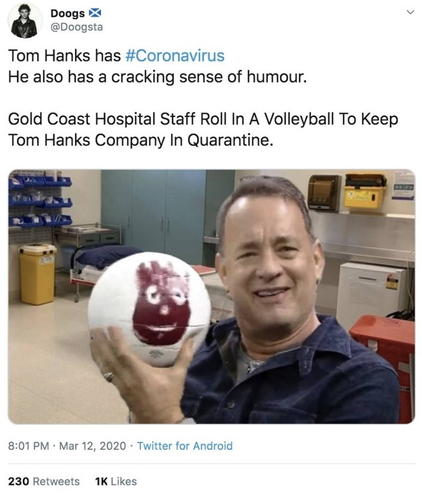 Fake Photo Of Tom Hanks In Quarantine With Wilson The Volleyball Goes Viral Nz Herald 9170