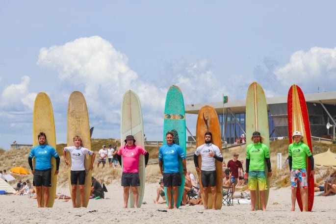 Some of the NZ Festival of Longboarding’s line-up from 2024. Photo/ Coastal Surf Images