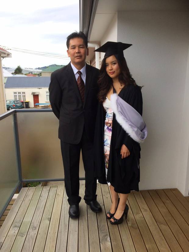 Rebecca and her dad Leang at her graduation. Photo / Supplied 