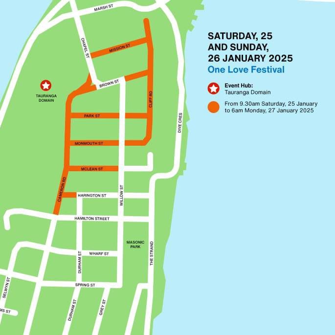 One Love Festival road closures. Image / Supplied