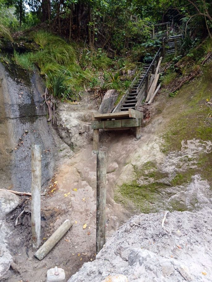 Construction of critical stair access is underway. Photo / DoC