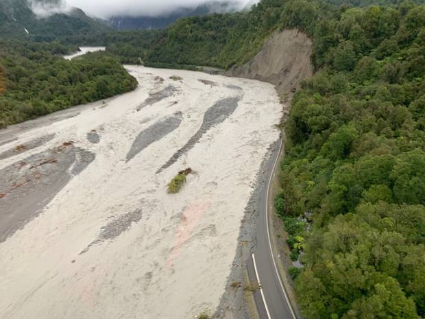 The washed away chunk of highway. Photo / Wayne Costello, DOC