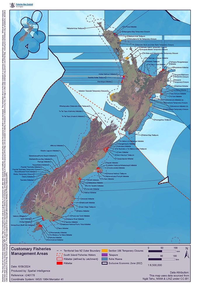 A map of all customary fishing management areas. Image: MPI