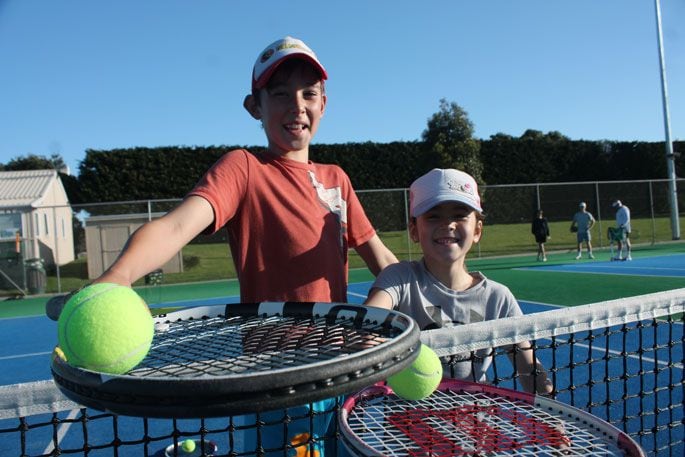 Pāpāmoa siblings Luke Evans, 9, and Kaia Evans, 6, just love tennis. Photo: Debbie Griffiths.