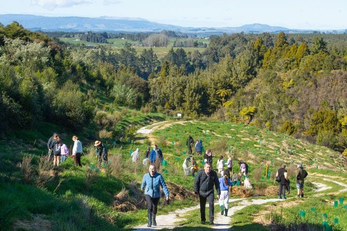 Ōropi School Year 7-8 student leaders and Enviro Club members this month added 125 saplings to a piece of farmland at Mangatoi Rd. Photo: John Borren.