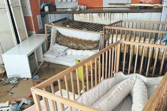 Inside early childhood centres in Valencia that are badly damaged by the floods. Photo: supplied.