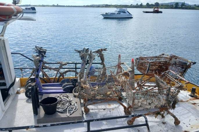 In the lead up to the recent Tauranga Moana bomb competition at the Tauranga Waterfront, items such as trolleys, e-scooters and other debris were found and removed. Photo / Tauranga City Council