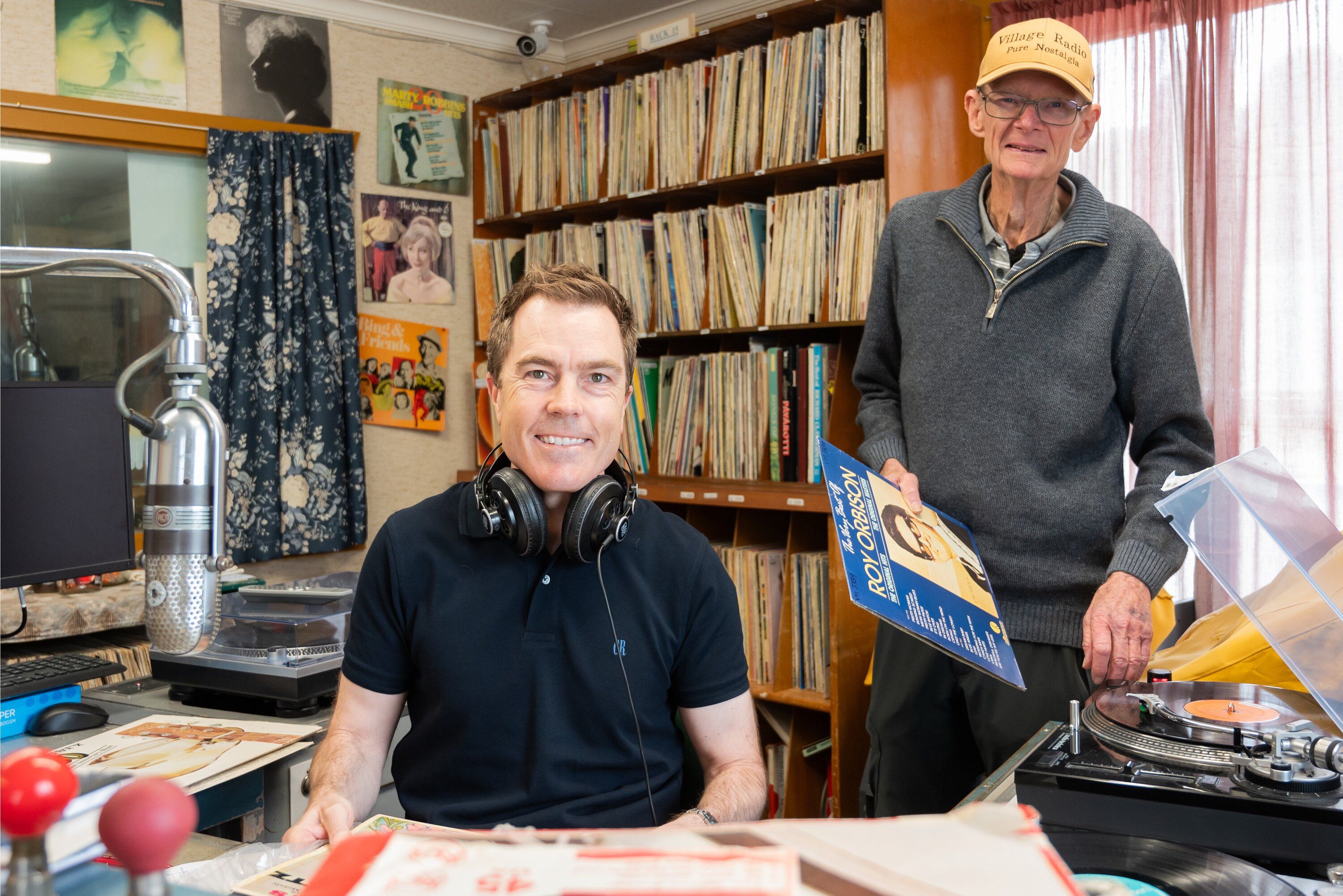  Announcer Rob Golsby and station manager Tony Rhind. Photo / Brydie Thompson