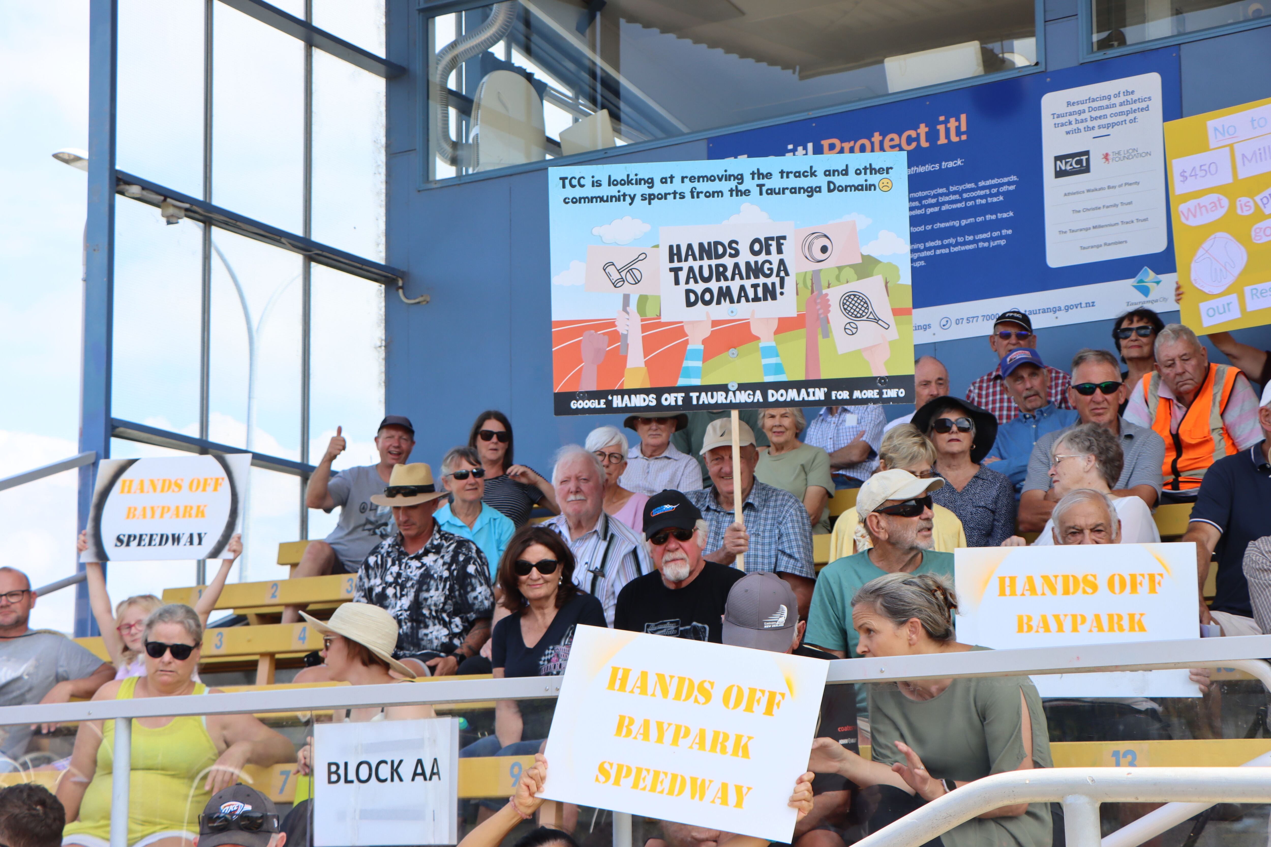 Some of the 400-strong crowd at the Tauranga Domain stadium protest in 2023. Photo / Alisha Evans, SunLive