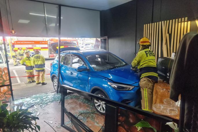 A car drove through the front window of Barbarista Coffee Co. Photo supplied.