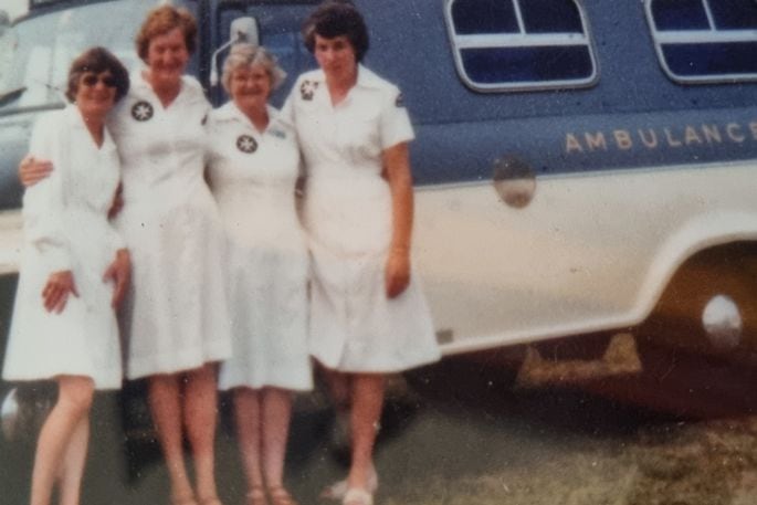 Joyce Wessel (second from the left), with Ione Pridham, Vi Schultz and Pat Jensen.