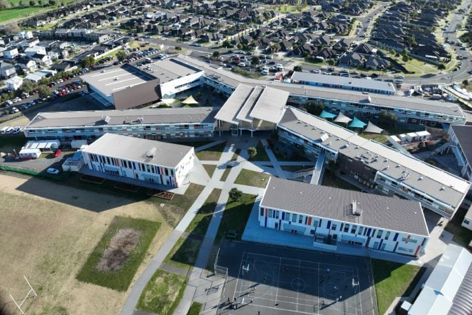 Pāpāmoa College seen from the back – prior to the start of construction of the whare. Photo: Stead Construction.