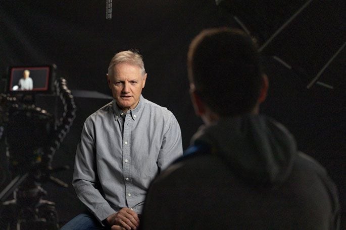 Wallabies coach and former Steamers assistant coach Joe Schmidt being interviewed for the 2004 Ranfurly Shield reunion documentary last week. Photo by Jamie Troughton/Dscribe Media.