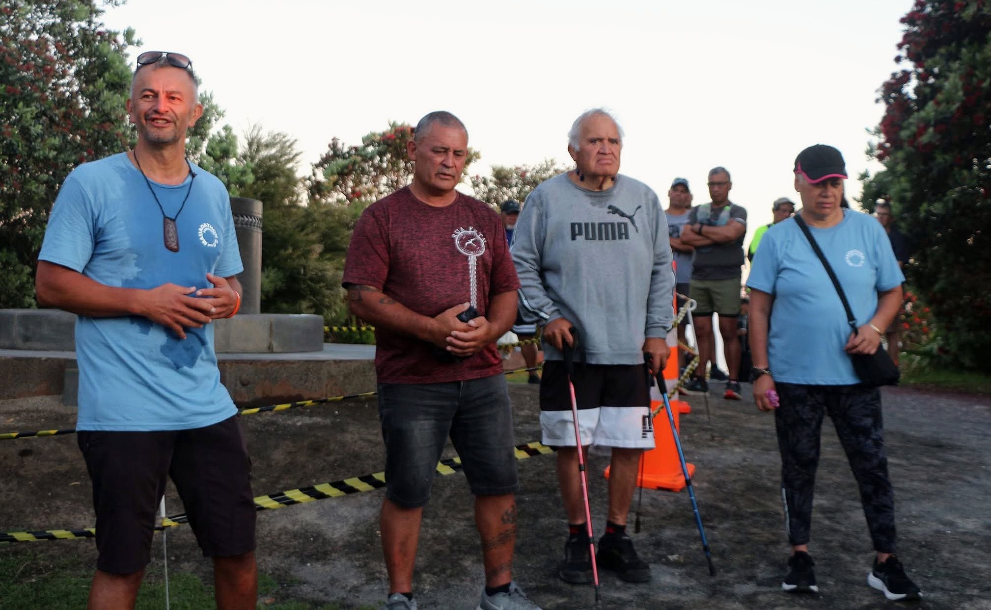 Hemi Rolleston, Jack Thatcher, Turi Ngatai and Lee Taingahue at the opening karakia on Saturday morning. 