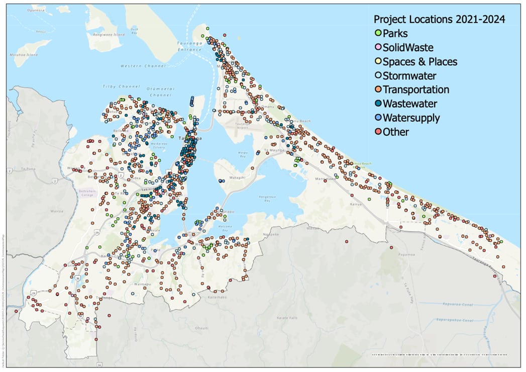 A map of the projects delivered in Tauranga during the commission's term.