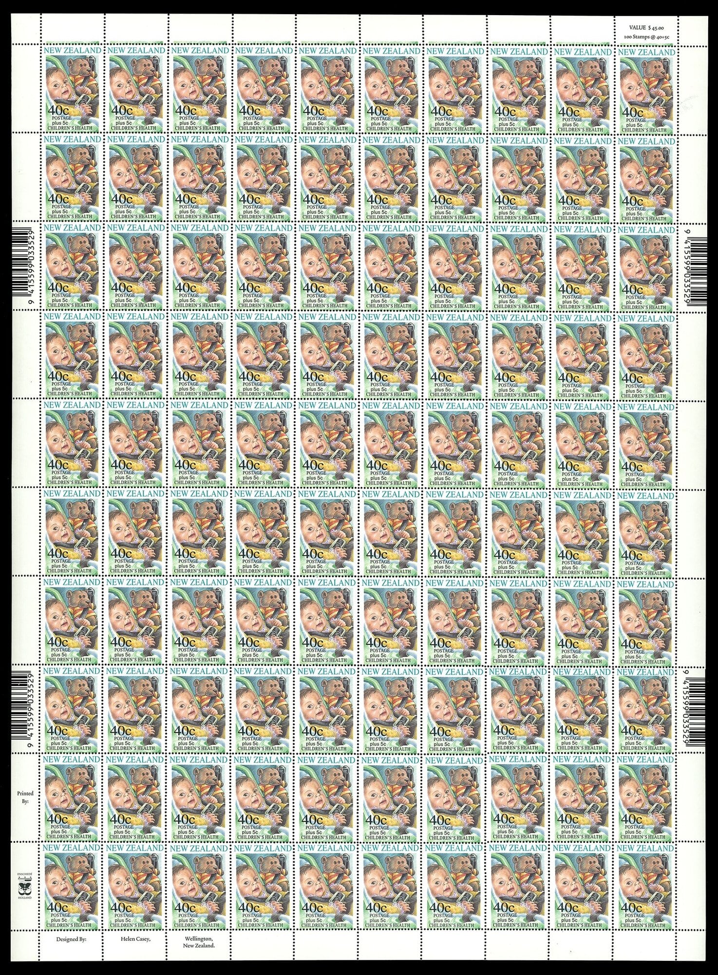  A unique sheet of “Teddy Bear” health stamps issued in error in 1996, estimated at $50,000. Photo / supplied