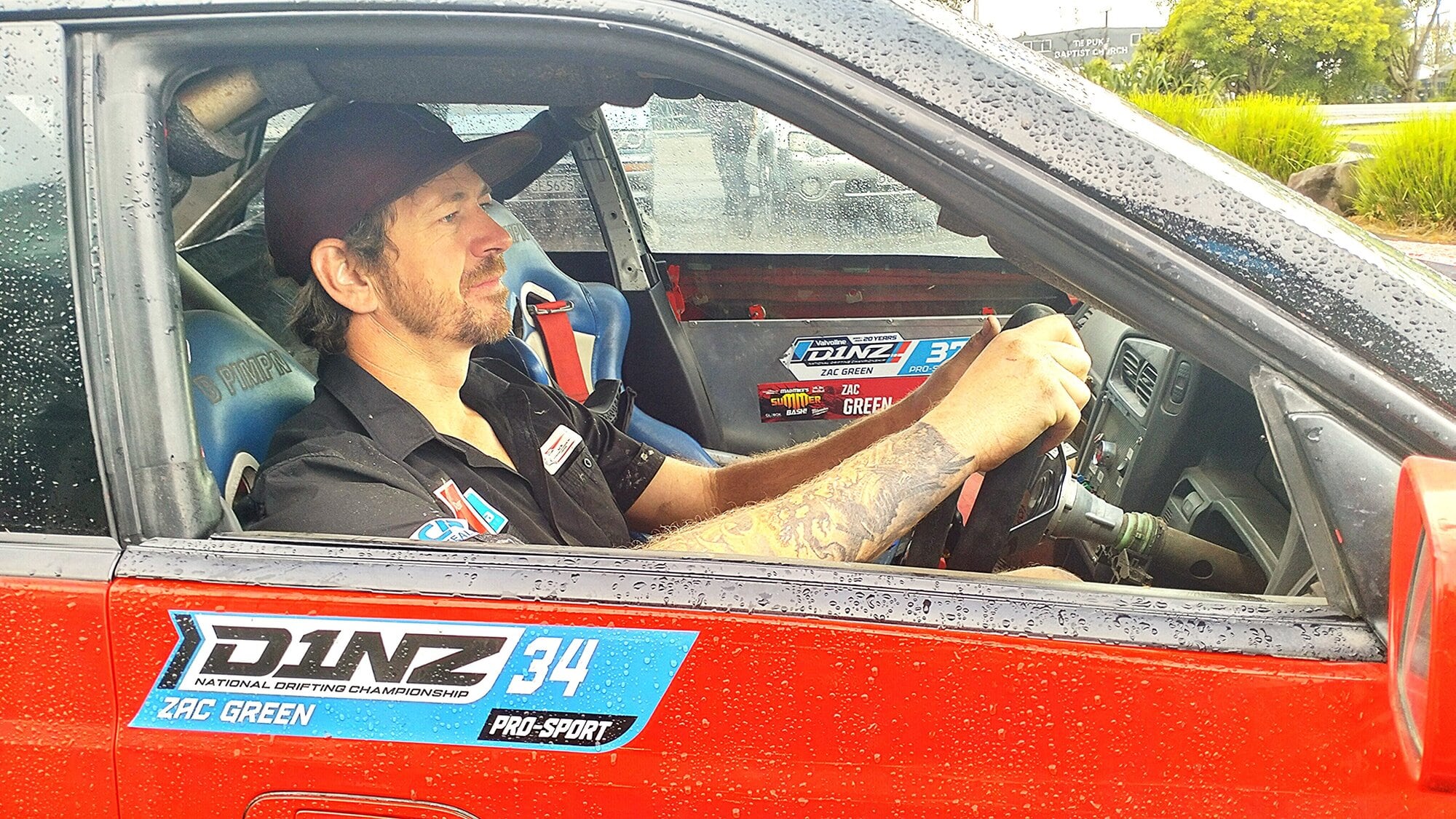  Zac Green at the wheel of his Nissan. Photo / Rosalie Liddle Crawford.