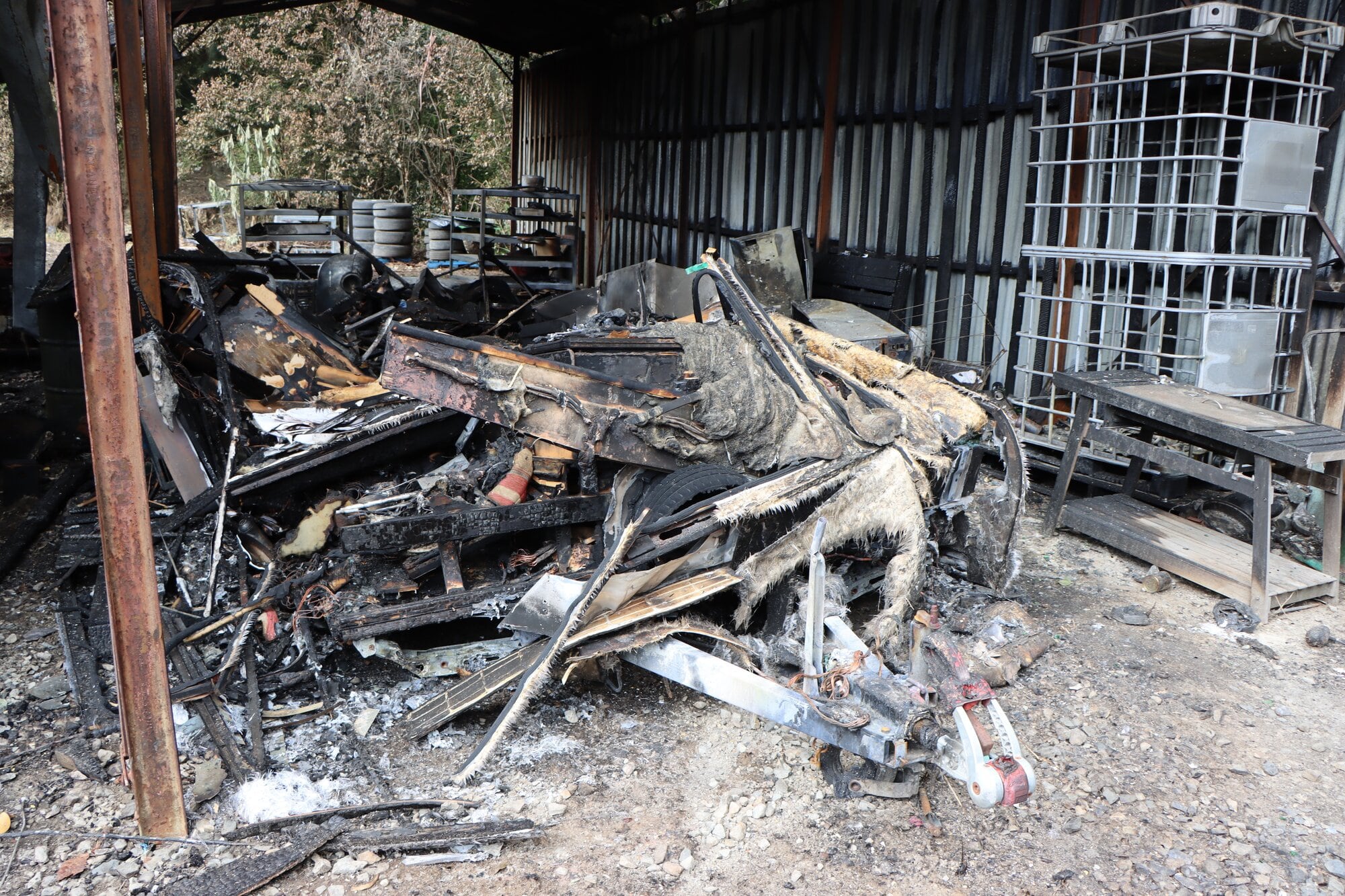 The remains of Harry Horman's caravan after the fire. Now he has nowhere to live. Photo / Ayla Yeoman