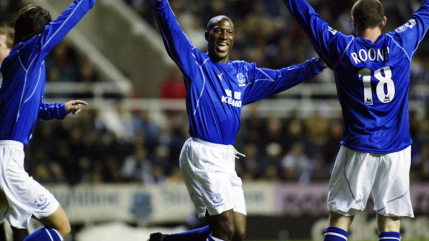 Kevin Campbell celebrates scoring for Everton in 2002. Photo / Getty Images