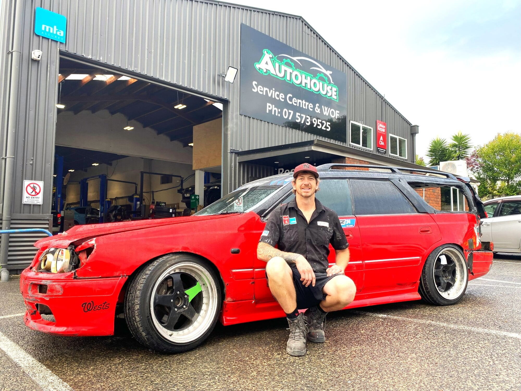  Zac Green with his Nissan outside Autohouse in Te Puke. Photo / Rosalie Liddle Crawford.