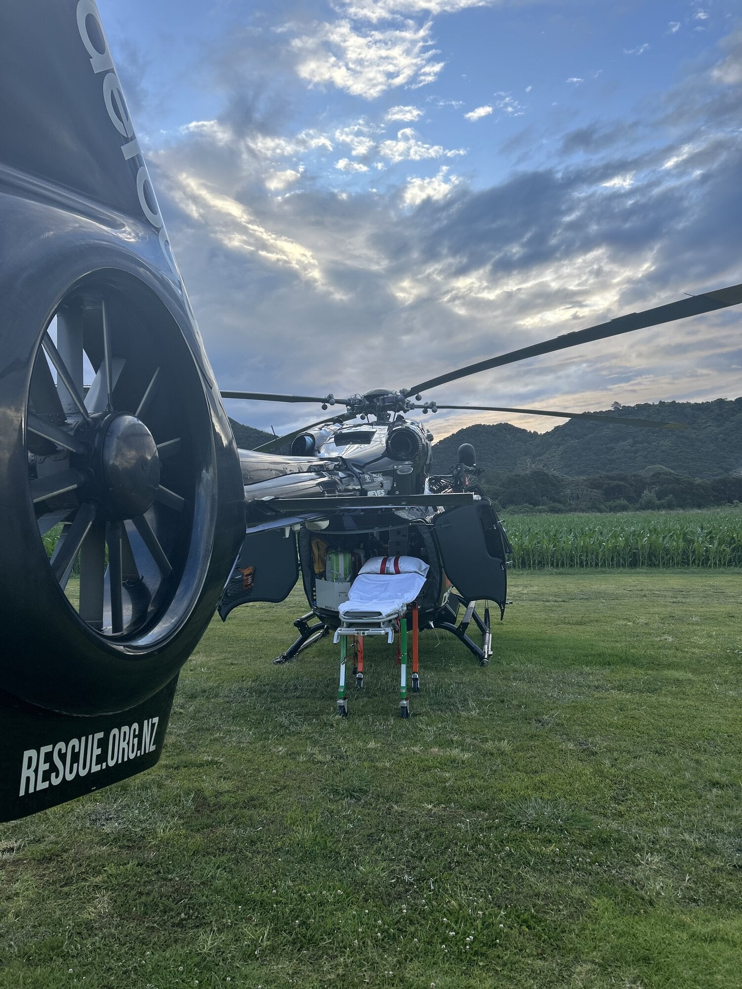 The Aerocool Rescue Helicopter was most often seen at Tauranga Hospital with 11 inter-hospital transfers, Whakatāne Hospital with seven, and Rotorua Hospital with five. Photo / ARH