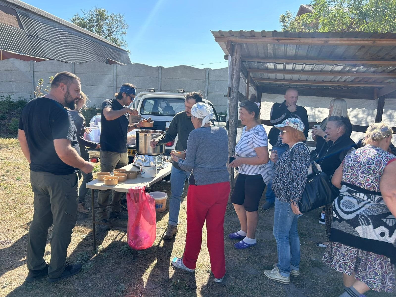  Aid given by humanitarian volunteers Harriet Campbell from Tauranga and Jason Zan from the United States. Photo / supplied