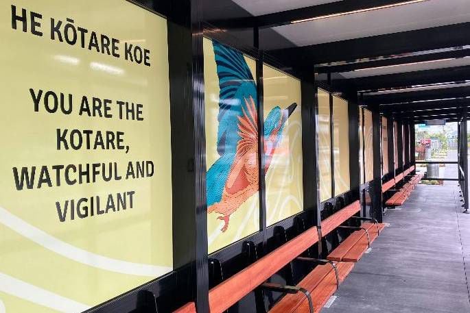 The upgraded Arataki bus hub features mahi toi (artwork) elements from local hapū. 