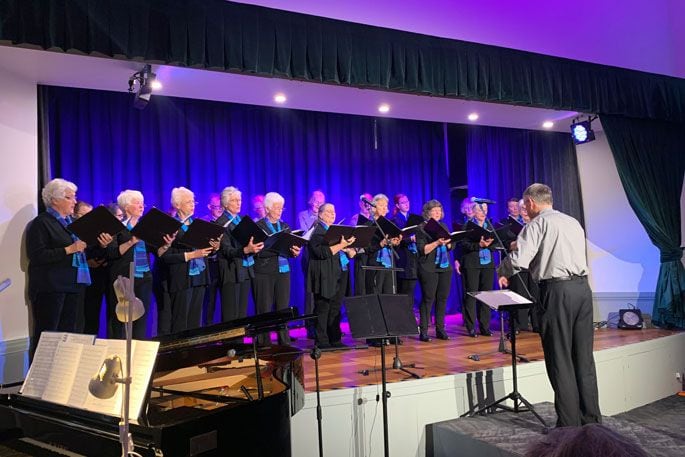 Tauranga Civic Choir performing at Coreen Gray’s birthday celebration on Saturday, August 17. Photo: Rosalie Liddle Crawford.