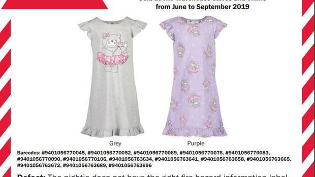 The Warehouse is recalling girls' H&H nightie garments due to a potential fire hazard. Image / The Warehouse 