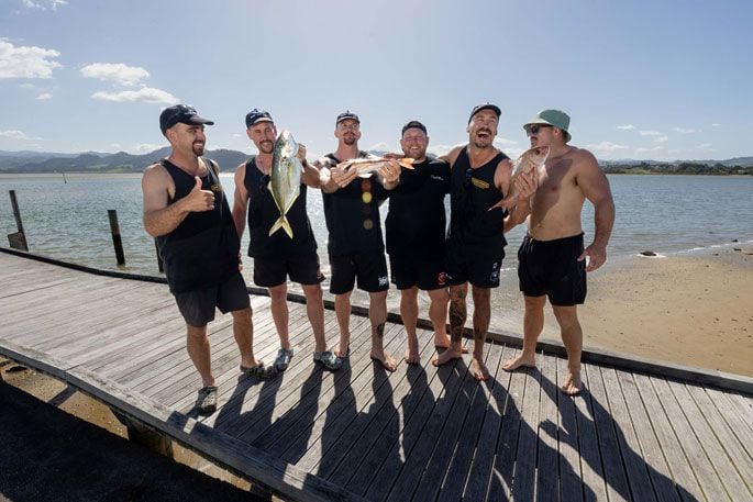 Local Waihī Athletic team 'Dog Shooters' with the fruits of their spoils at The Fox on Friday. Photo / Jamie Troughton/Dscribe Media