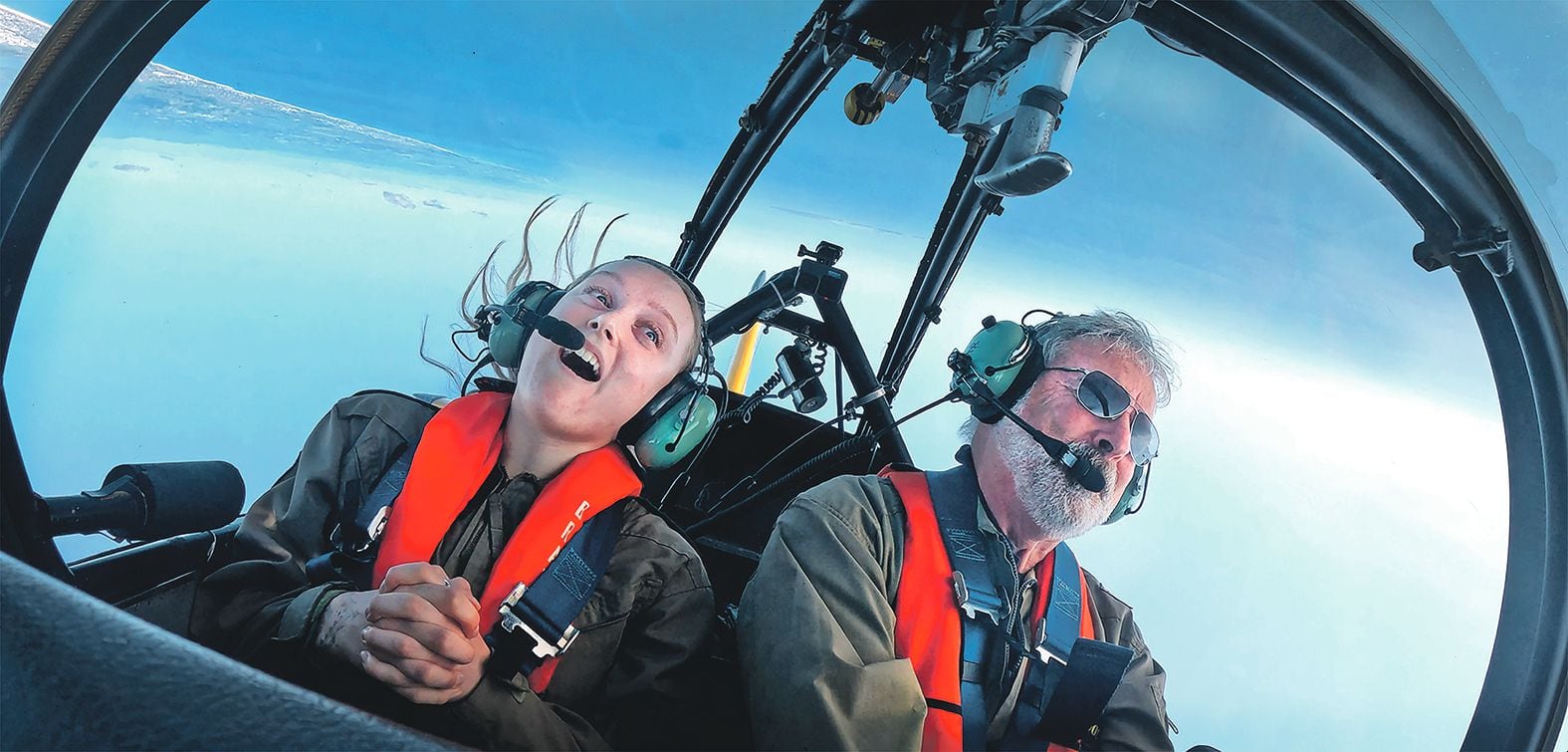 Weekend Sun reporter Ayla Yeoman with pilot Keith Adair on the Classic Flyers CT4 Adventure Flight. Photo supplied.